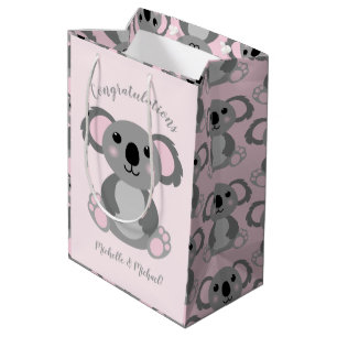 Koala Bear Baby Shower Pink Girl Medium Gift Bag