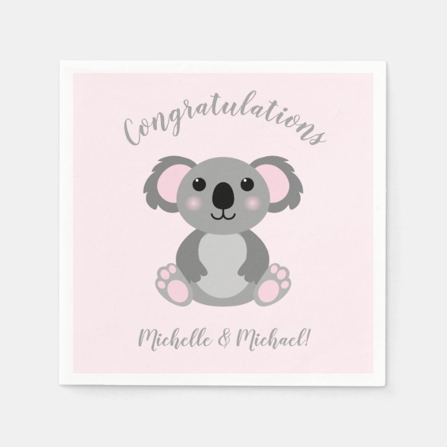 Koala Bear Baby Shower Pink Girl Napkins (Front)