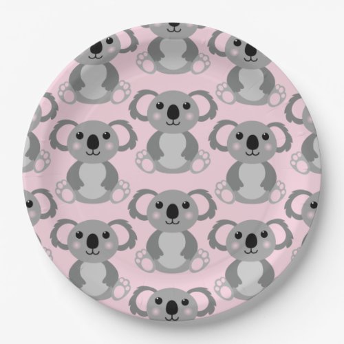 Koala Bear Baby Shower Pink Girl Paper Plates