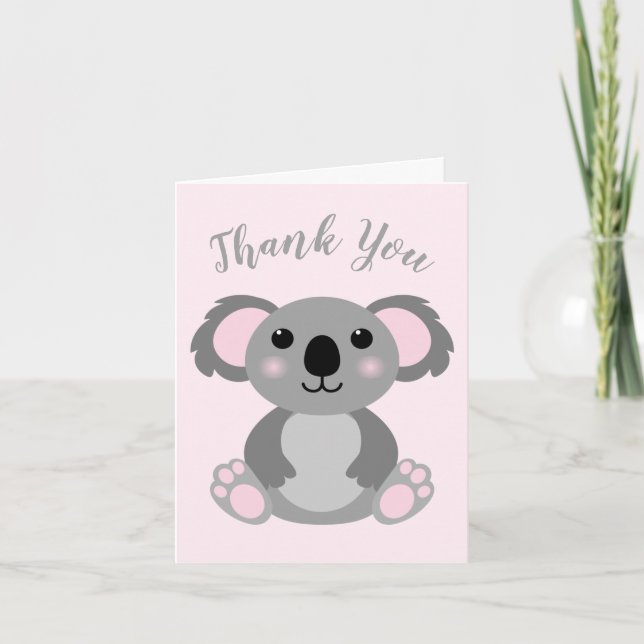 Koala Bear Baby Shower Pink Girl Thank You Card (Front)