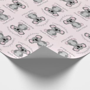 Koala Bear Baby Shower Pink Girl Wrapping Paper