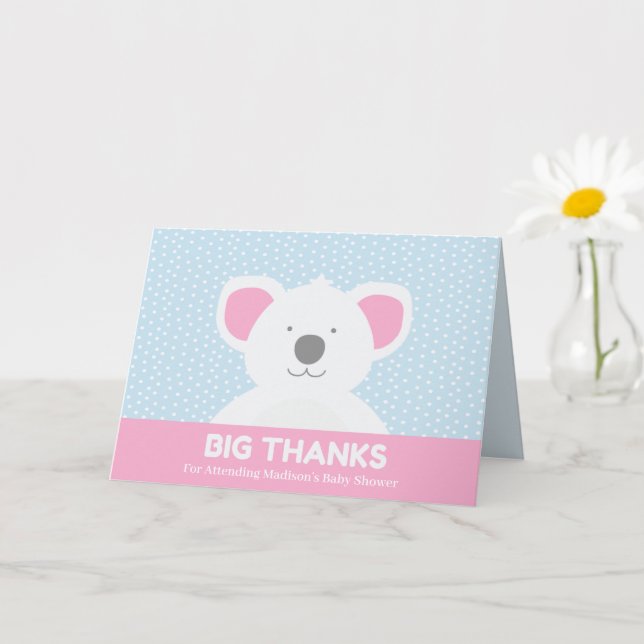 Koala Bear Big Thanks Pink Blue Thank You Card (Small Plant)