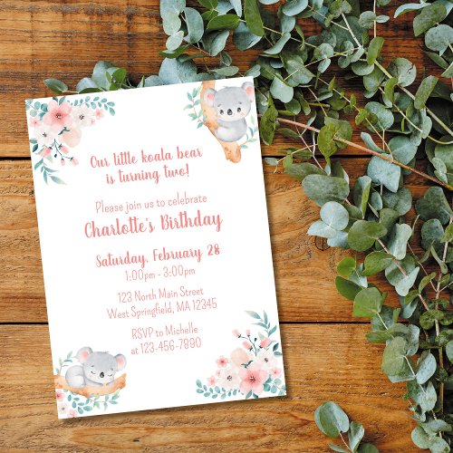 Koala Bear Birthday Invitation