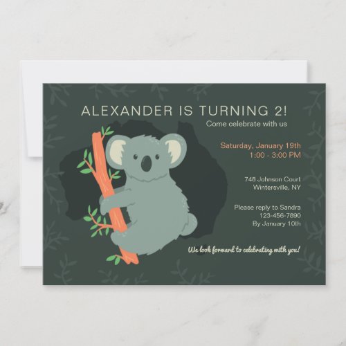 Koala Bear Birthday Party Invitation