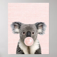 KOALA BEAR BLOWING A PINK BUBBLE GUM POSTER