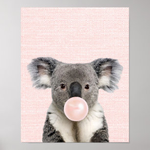 Cute Koala Bear With Rainbow Heart Balloon - Cute Koala - Posters