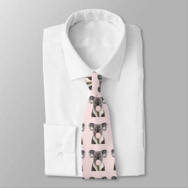 Koala Bear Blowing Pink Bubble gum    Neck Tie (Tied)