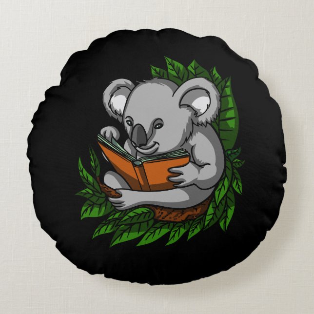 Koala Bear Book Reading Lover Cute Animal Round Pillow (Front)