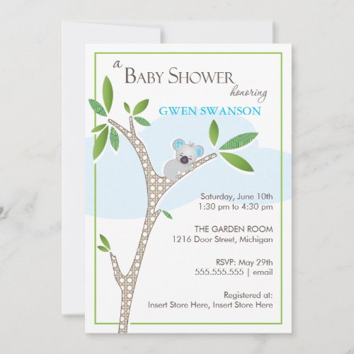 Koala Bear - Boy Baby Shower Invitations