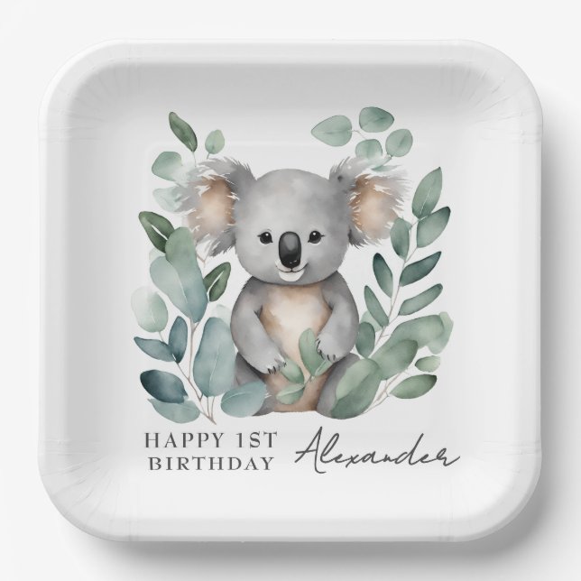 Koala Bear Boys 1st Birthday Party  Paper Plates (Front)