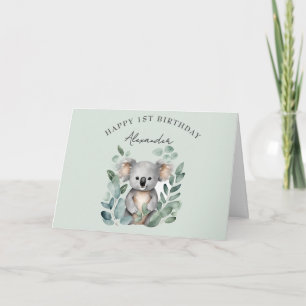 Koala Bear Boys 1st Birthday Party Thank You Card
