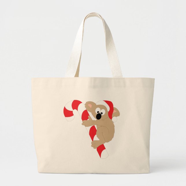 Koala Bear Candy Cane Large Tote Bag (Front)