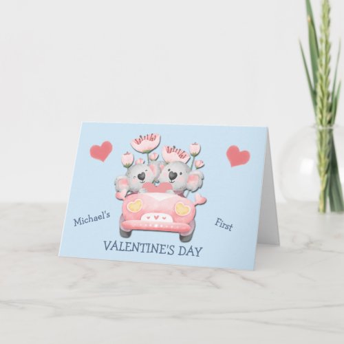 Koala Bear Car Babys First Valentines Day Holiday Card