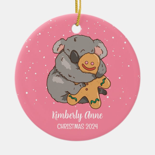 Koala Bear Christmas Animal Snow Winter Holiday Ceramic Ornament (Front)