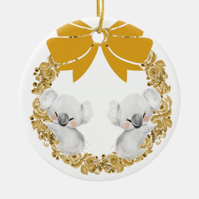 Koala Bear Christmas Ornament & Faux Gold Wreath (Front)
