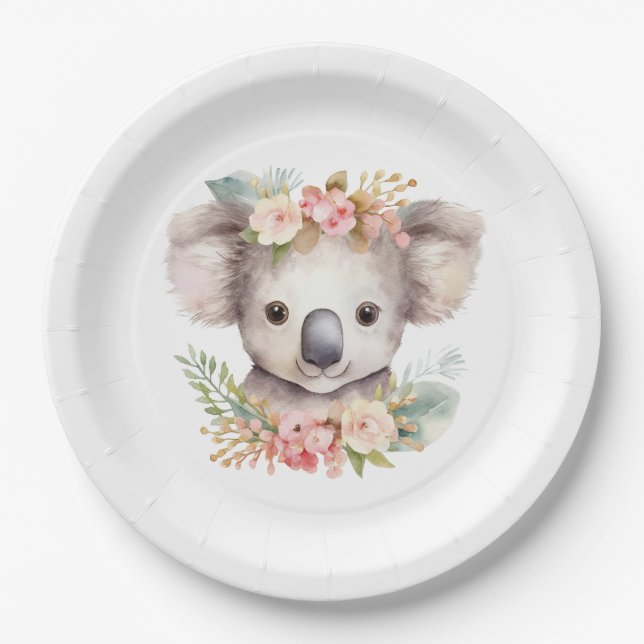 Koala Bear cute birthday Paper Plates (Front)