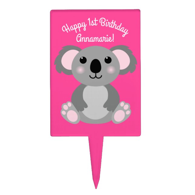 Koala Bear Cute Kid Birthday Party Cake Topper (Front)