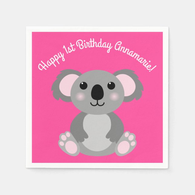 Koala Bear Cute Kid Birthday Party Napkins (Front)