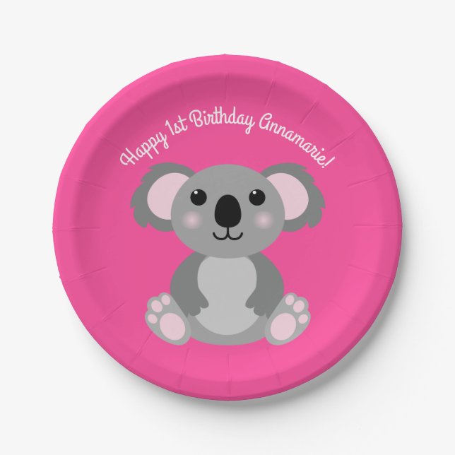 Koala Bear Cute Kid Birthday Party Paper Plates (Front)