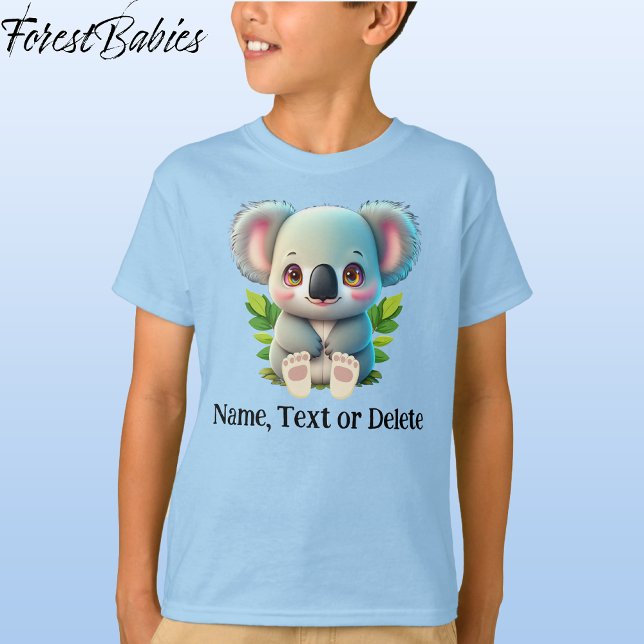 Koala Bear Cute Kids Wildlife Animal Graphic T-Shirt (🐨 Koala Bear, Blue Customizable ForestBabies T-shirt - Front)