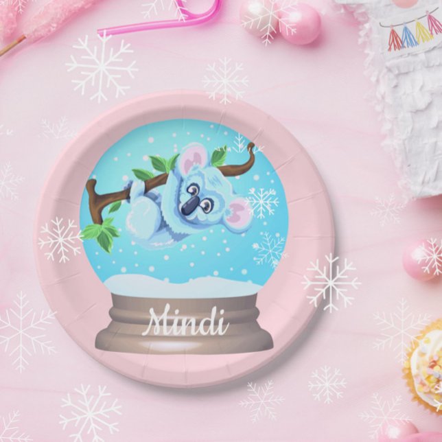 Koala bear cute snow globe pink girly  paper plates (Creator Uploaded)