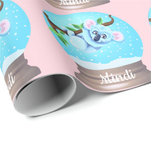 Koala bear cute snow globe pink girly wrapping paper