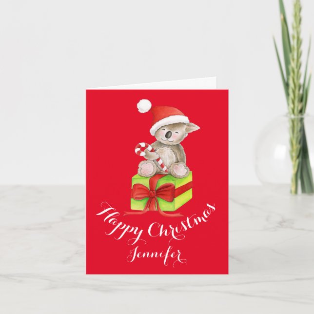 Koala bear cute watercolor art Christmas card (Front)