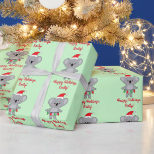 Koala Bear Decorating for Christmas Name Customize Wrapping Paper