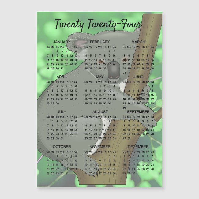 Koala Bear Design 2024 Calendar Magnetic Card