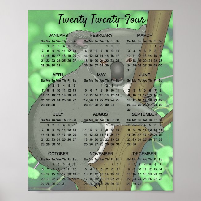 Koala Bear Design 2024 Calendar Poster