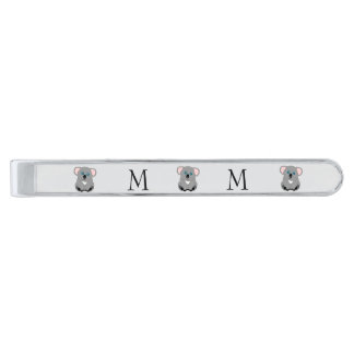 Koala Bear Design Monogrammed Silver Finish Tie Bar