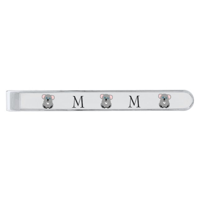 Koala Bear Design Monogrammed Silver Finish Tie Bar (Front)