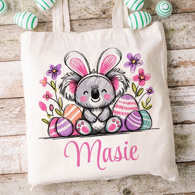 Koala Bear Easter Kids Name Girls Bunny  Tote Bag (Koala Girls Easter Tote)