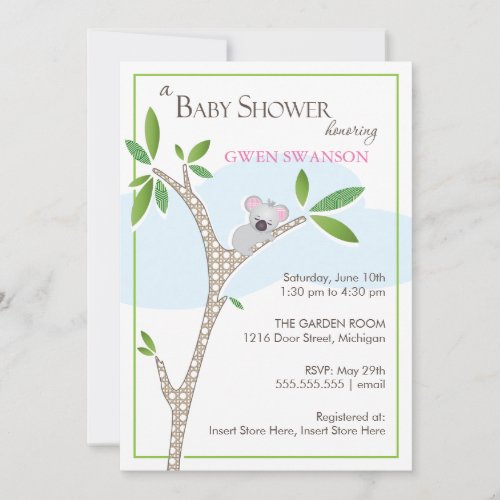 Koala Bear - Girl Baby Shower Invitation