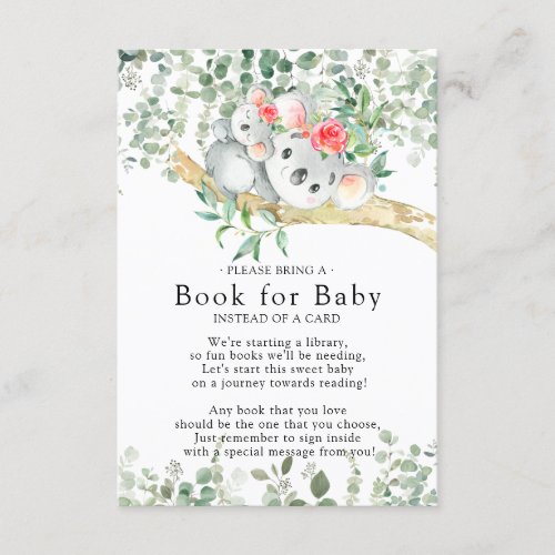 Koala Bear Girls Baby Shower Book for Baby Card