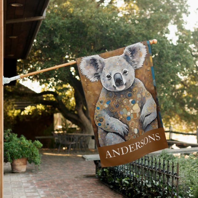 Koala Bear Gold Brown House Flag (In SItu)