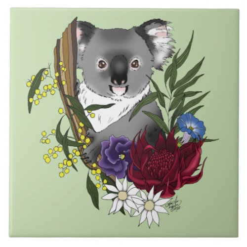 Koala Bear Green Ceramic Tile