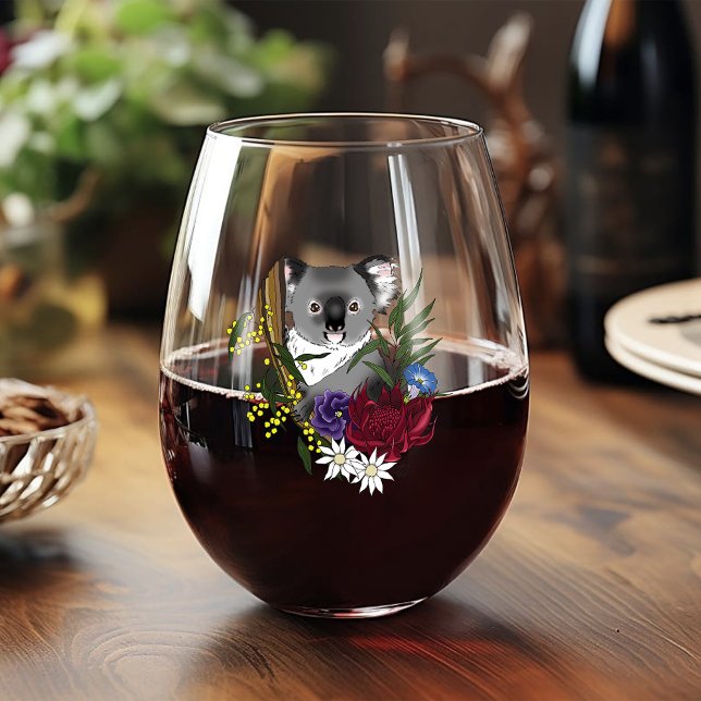 Koala Bear Green Stemless Wine Glass (Creator Uploaded)