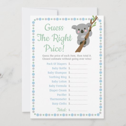 Koala Bear Guess The Right Price Baby Game Blue (Front)