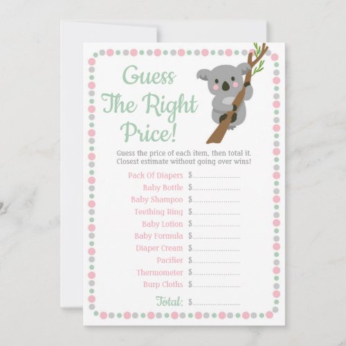 Koala Bear Guess The Right Price Baby Game Pink