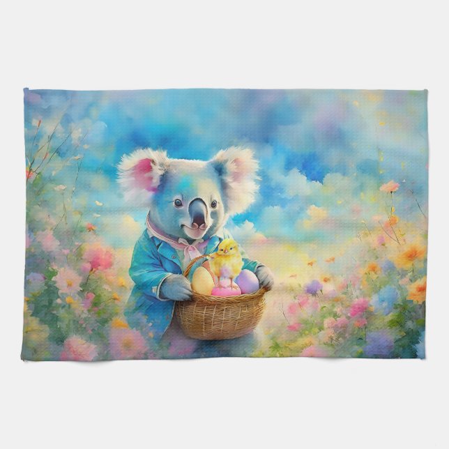 Koala bear holding a basket of Easter eggs Kitchen Towel (Horizontal)