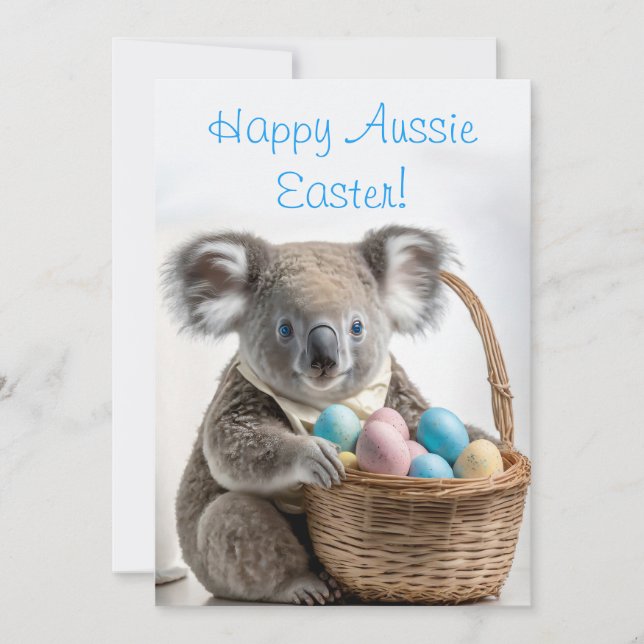Koala bear holding a basket with Easter eggs Holiday Card (Front)