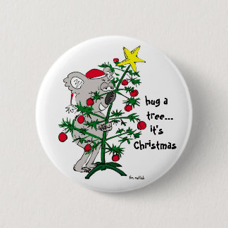 Koala bear hugging a Christmas tree Pinback Button
