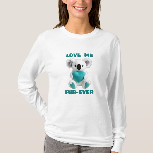 Koala Bear Hugging Teal Heart Valentine's Day Gift T-Shirt (Front)
