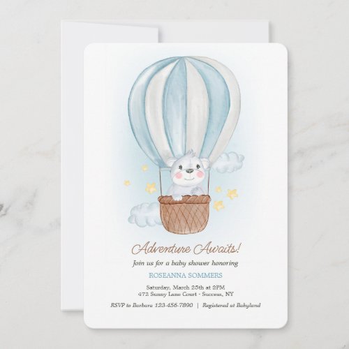 Koala Bear in Blue Air Balloon Invitation