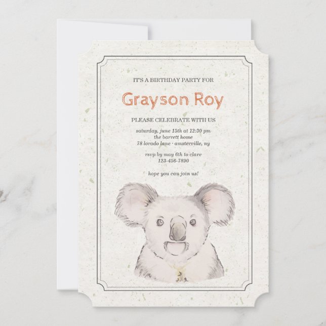 Koala Bear Invitation (Front)
