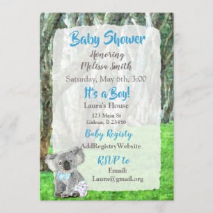 Koala Bear Its a Boy  Baby Shower Invitations