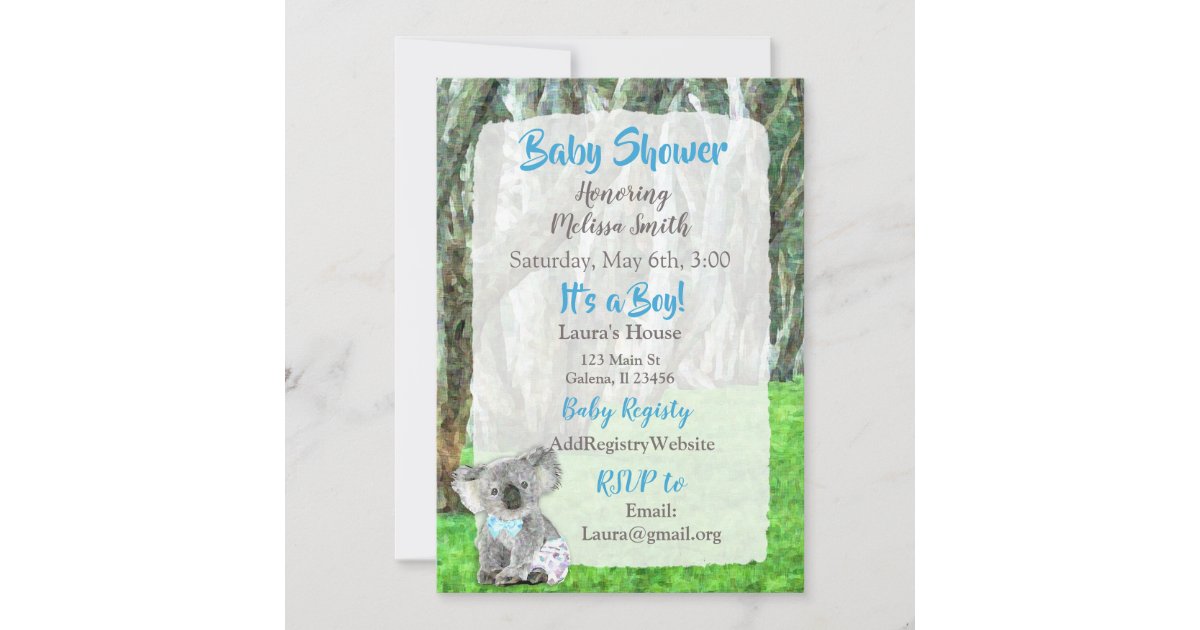 Koala Bear Its A Boy Baby Shower Invitations Zazzle Com