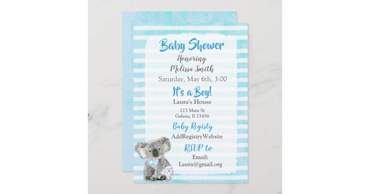 Koala Bear Its A Boy Baby Shower Invitations Zazzle Com