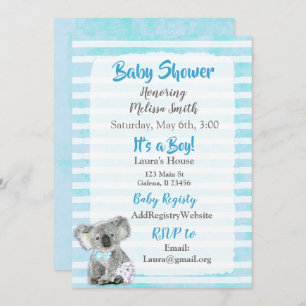 Koala Bear Its a Boy  Baby Shower Invitations